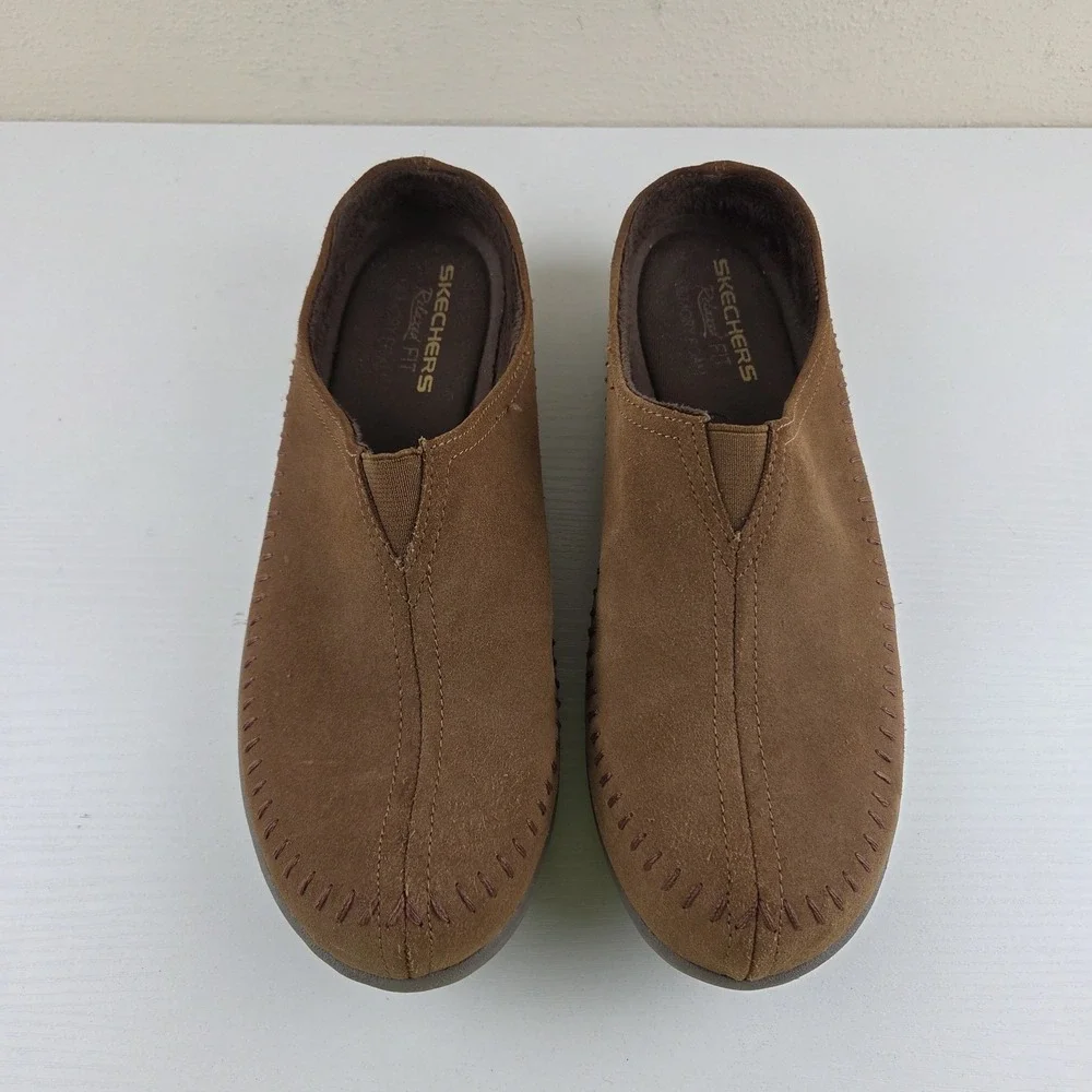 Skechers Savor Sedona Brown Suede Leather Slip On Mules Shoes Women's Size 11
